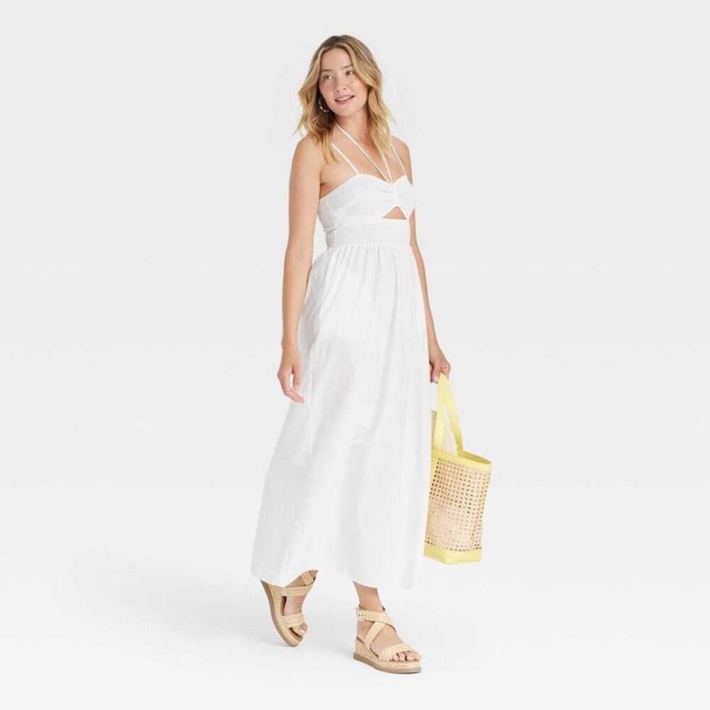 Women's Smocked Cut-Out Maxi Sundress - Universal Thread White XS - Picture 3 of 10